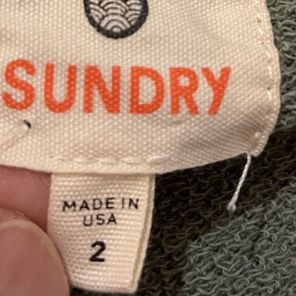 Sundry by Anthropologie Olive Green Soft French Terry Sweatshirt LOVE LIFE Sz M - Picture 7 of 7